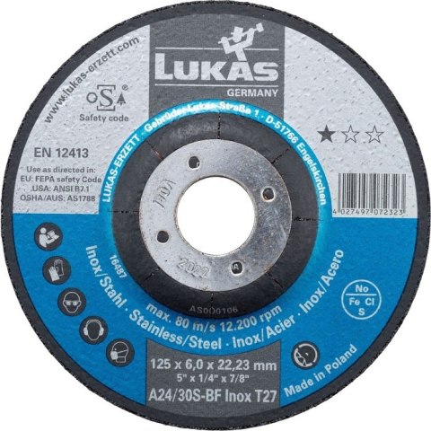 TARCZA WYPUKŁA T27 125*6.0*22 A24/30S-BF INOX PREMIUMFLEX ROTTLUFF TARCZA WYPUKŁA T27 125*6.0*22 A24/30S-BF INOX PREMIUMFLEX ROTTLUFF