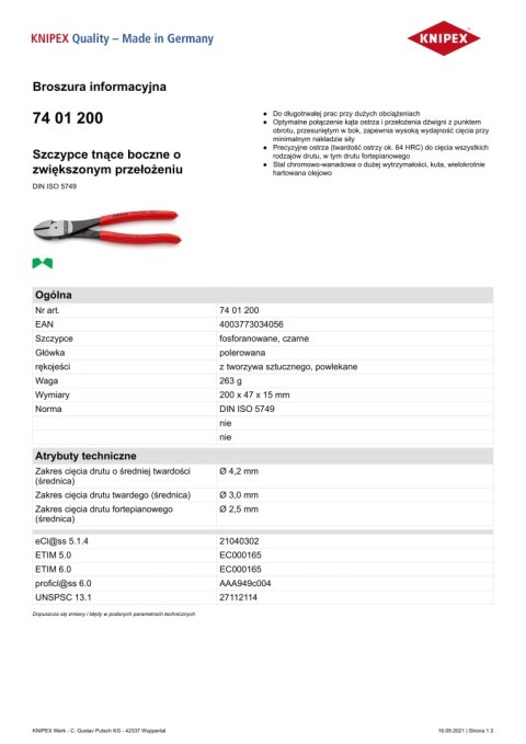 SZCZYPCE TNĄCE BOCZNE O ZWIĘKSZONYM PRZEŁOŻENIU 200MM SZCZYPCE TNĄCE BOCZNE O ZWIĘKSZONYM PRZEŁOŻENIU 200MM
