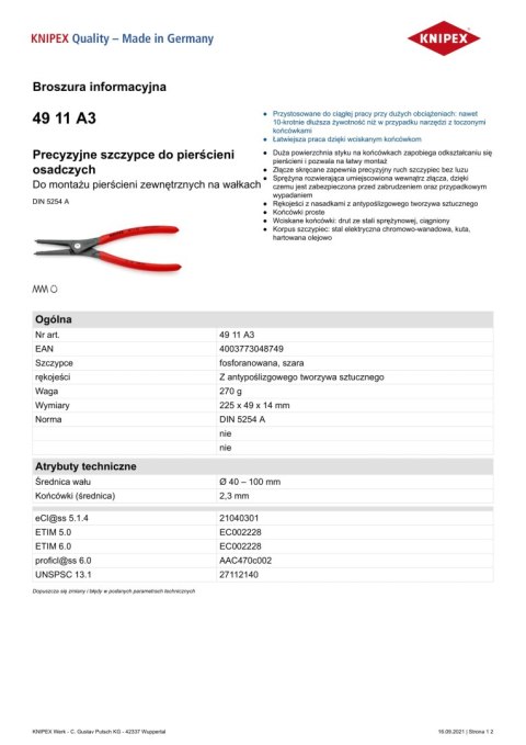 PRECYZYJNE SZCZYPCE DO PIERŚCIENI ZEW.PROSTE 225MM PRECYZYJNE SZCZYPCE DO PIERŚCIENI ZEW.PROSTE 225MM