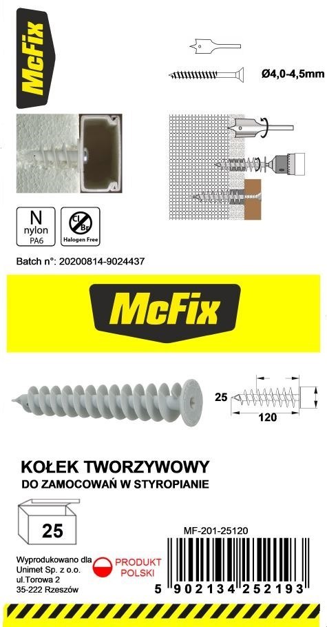 DYBEL DO MOCOWANIA W IZOLACJI 25*120MM NYLON MC FIX DYBEL DO MOCOWANIA W IZOLACJI 25*120MM NYLON MC FIX