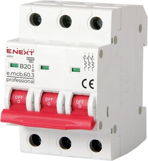 WYŁĄCZNIK NADPRĄDOWY MCB.PRO60 3P B20A 6KA ENEXT WYŁĄCZNIK NADPRĄDOWY MCB.PRO60 3P B20A 6KA ENEXT