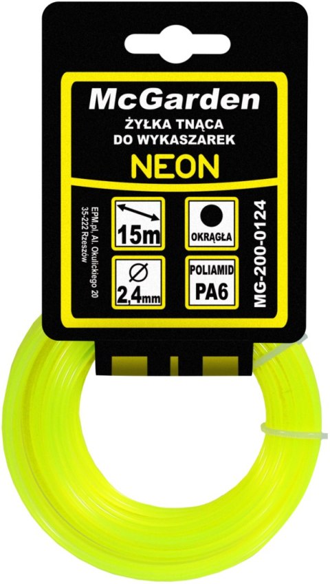 ŻYŁKA DO WYKASZARKI OKRĄGŁA NEON 1,3MM 15M MC GARDEN ŻYŁKA DO WYKASZARKI OKRĄGŁA NEON 1,3MM 15M MC GARDEN