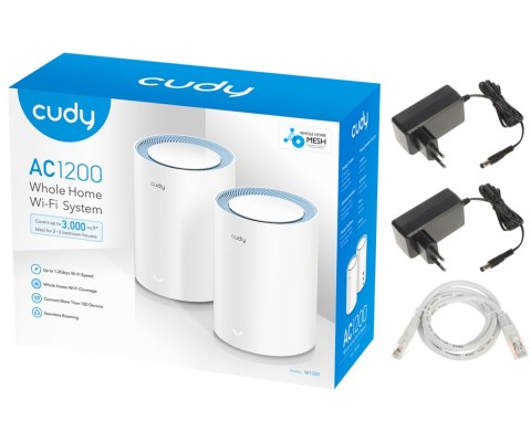 DOMOWY SYSTEM WI-FI MESH M1200(2-PACK) 2.4 GHz, 5 GHz, 300 Mb/s + 867 Mb/s CUDY DOMOWY SYSTEM WI-FI MESH M1200(2-PACK) 2.4 GHz, 5 GHz, 300 Mb/s + 867 Mb/s CUDY