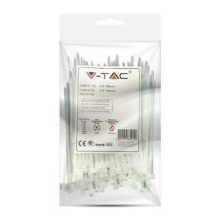 Opaski Zaciskowe V-TAC 2.5x100mm Biała 8kg Nylon66 (Opak. 100szt)