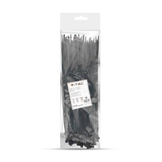 Opaski Zaciskowe V-TAC 4.5x300mm Czarna 22kg Nylon66 (Opak. 100szt)