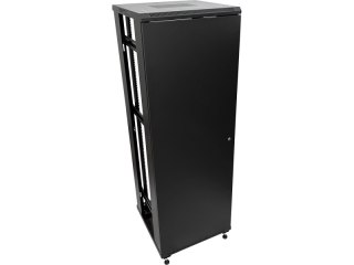 Szafa 32U 600x600, drzwi przednie szklane, osłona tylna metalowa pełna, zamek, 4 belki nośne, 4 regulowane stopki, do samodzieln