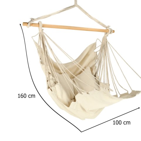 Krzesło brazylijskie z podnóżkiem leżak wiszący huśtawka 130cm beż Krzesło brazylijskie z podnóżkiem leżak wiszący huśtawka 130cm beż