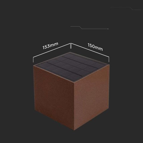 Oprawa Ścienna Solarna V-TAC 9W LED COB Brąz Corten Kostka 15x15cm IP65 Czujnik Ruchu VT-409CCT 3000K-4000K-5000K 800lm Oprawa Ścienna Solarna V-TAC 9W LED COB Brąz Corten Kostka 15x15cm IP65 Czujnik Ruchu VT-409CCT 3000K-4000K-5000K 800lm