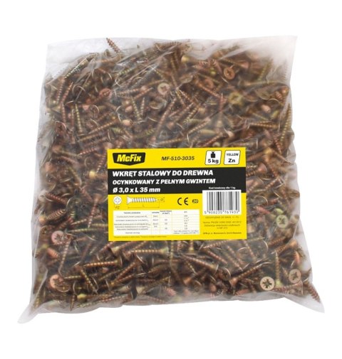 WKRĘT DO DREWNA OCYNK ŻÓŁTY 4.5*25MM MC FIX WKRĘT DO DREWNA OCYNK ŻÓŁTY 4.5*25MM MC FIX