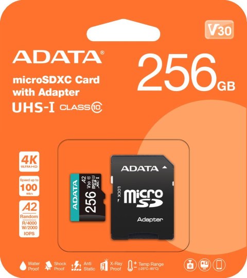 Adata Karta pamięci microSD Premier Pro 256 GB UHS1 U3 V30 A2 + adapter Adata Karta pamięci microSD Premier Pro 256 GB UHS1 U3 V30 A2 + adapter