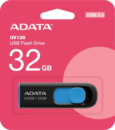 Adata Pendrive UV128 32GB USB 3.2 Gen1 czarno - niebieski Adata Pendrive UV128 32GB USB 3.2 Gen1 czarno - niebieski