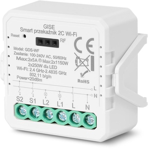 GISE Smart Podwójny moduł przekaźnikowy WiFi | Tuya | GDS-WF