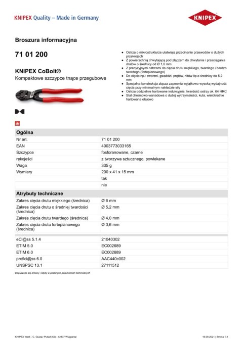 SZCZYPCE TNĄCE PRZEGUBOWE COBOLT 200MM SZCZYPCE TNĄCE PRZEGUBOWE COBOLT 200MM