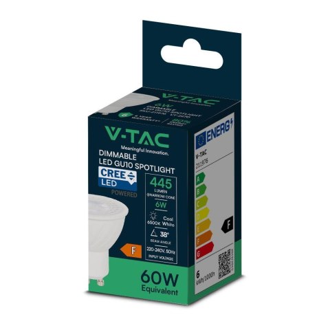 Żarówka LED V-TAC CREE CHIP 6W GU10 110st ściemnialna VT-247D 3000K 445lm 6 lat Gwarancji