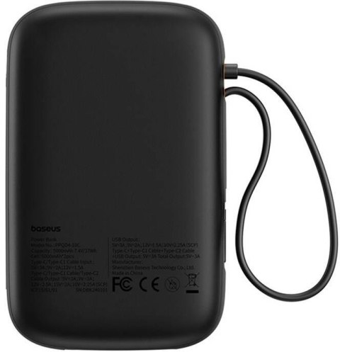 Powerbank Baseus QPow 2 10000mAh 30W z 2 wbudowanymi kablami USB-C - czarny