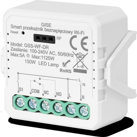 GISE Smart Pojedynczy moduł przekaźnikowy bezpotencjałowy WiFi | Tuya | GSS-WF-DR