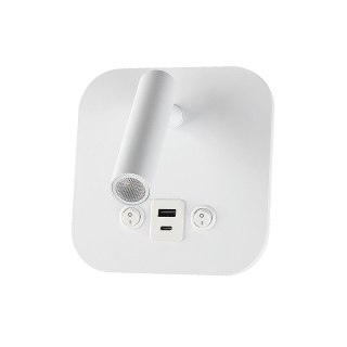 Oprawa LED V-TAC 8W COB CREE kinkiet biały hotel łóżko USB+USB C włącznik VT-80068-W 3000K 830lm 2 Lata gwarancji