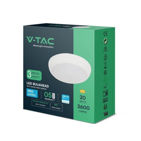 Plafon LED V-TAC czujnik/CCT 8W/16W/20W SAMSUNG CHIP IP65 IK08 VT-8613 3000K-4000K-6400K 2600lm 5 lat gwarancji