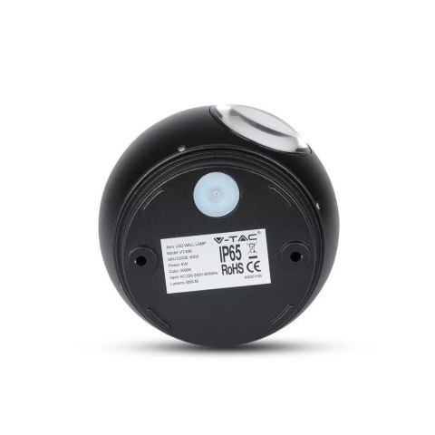 Kinkiet ścienny V-TAC 6W LED czarny okrągły IP65 VT-836 3000K 660lm
