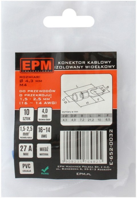 KOŃCÓWKA WIDEŁKOWA IZOLOWANA 1.5-2.5MM 2/4MM 10 SZTUK EPM KOŃCÓWKA WIDEŁKOWA IZOLOWANA 1.5-2.5MM 2/4MM 10 SZTUK EPM