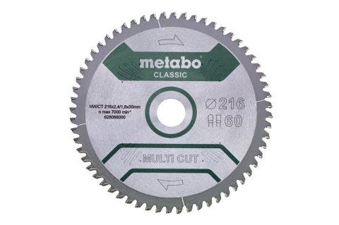 PIŁA TARCZOWA MULTI CUT CLASSIC 216*30MM Z60 METABO PIŁA TARCZOWA MULTI CUT CLASSIC 216*30MM Z60 METABO