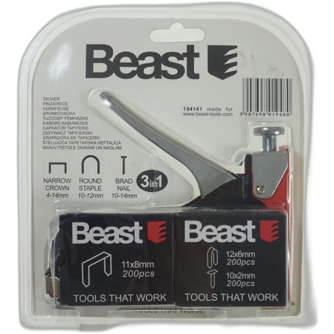 Zszywacz tapicerski metalowy 3-way na zszywki 4-14 mm + 600 zszywek GARTIS! BEAST Zszywacz tapicerski metalowy 3-way na zszywki 4-14 mm + 600 zszywek GARTIS! BEAST