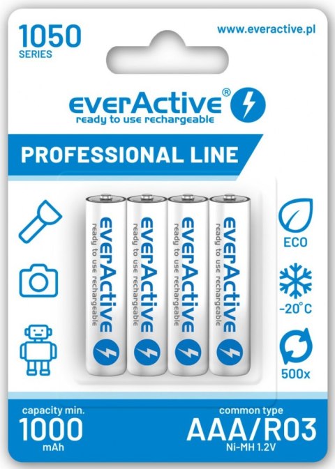 Akumulatorki AAA / R03 Ni-MH everActive 1050mAh Proffesional Line (box 4 szt.) Akumulatorki AAA / R03 Ni-MH everActive 1050mAh Proffesional Line (box 4 szt.)