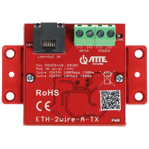 ZESTAW KONWERTERÓW UTP / 2-WIRE DO TRANSMISJI LAN+POE ETH-2WIRE-A-SET2 KOMPLET 2 SZT ATTE