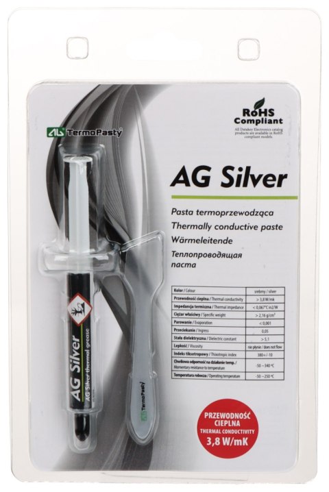 PASTA TERMOPRZEWODZĄCA AG-SILVER/3G 3 g AG TERMOPASTY PASTA TERMOPRZEWODZĄCA AG-SILVER/3G 3 g AG TERMOPASTY