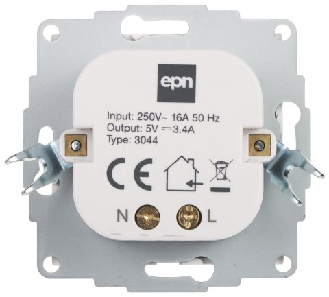GNIAZDO ŁADOWANIA SANTRA/4108-10/EPN USB 5 V DC / 3.4 A Elektro-Plast GNIAZDO ŁADOWANIA SANTRA/4108-10/EPN USB 5 V DC / 3.4 A Elektro-Plast