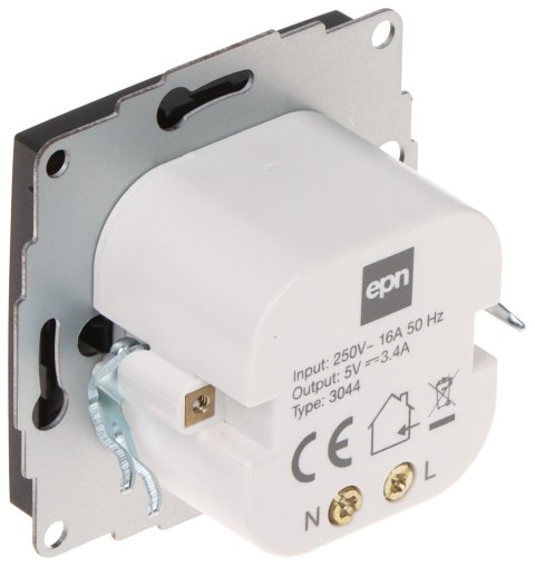 GNIAZDO ŁADOWANIA SANTRA/4108-19/EPN USB 5 V DC / 3.4 A Elektro-Plast GNIAZDO ŁADOWANIA SANTRA/4108-19/EPN USB 5 V DC / 3.4 A Elektro-Plast