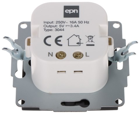 GNIAZDO ŁADOWANIA SANTRA/4108-19/EPN USB 5 V DC / 3.4 A Elektro-Plast GNIAZDO ŁADOWANIA SANTRA/4108-19/EPN USB 5 V DC / 3.4 A Elektro-Plast