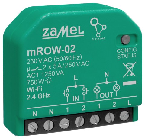 INTELIGENTNY PRZEŁĄCZNIK M/ROW-02 Wi-Fi SUPLA 230 V AC ZAMEL INTELIGENTNY PRZEŁĄCZNIK M/ROW-02 Wi-Fi SUPLA 230 V AC ZAMEL