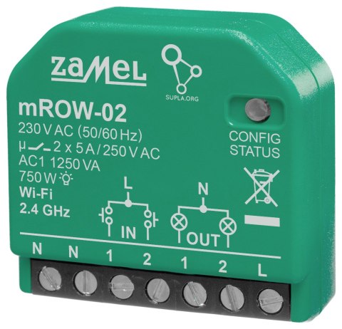 INTELIGENTNY PRZEŁĄCZNIK M/ROW-02 Wi-Fi SUPLA 230 V AC ZAMEL INTELIGENTNY PRZEŁĄCZNIK M/ROW-02 Wi-Fi SUPLA 230 V AC ZAMEL