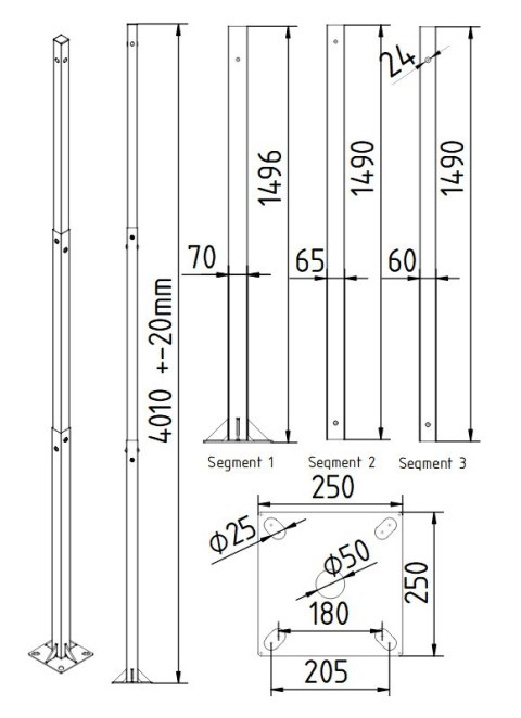SŁUP TELETECHNICZNY 4 m STT-60-70/4M SŁUP TELETECHNICZNY 4 m STT-60-70/4M