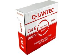 Kabel U/UTP kat.6, sieciowy, skrętka, PVC, Eca 4PR, 1Gb/s (10Gb/s do 55m), gwarancja 10 lat, szary, 100m - Q-LANTEC