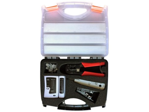 Zestaw narzędzi instalatorskich w walizce (tester, nóż LSA, zaciskarka, stripper, wtyki RJ45) ALANTEC Zestaw narzędzi instalatorskich w walizce (tester, nóż LSA, zaciskarka, stripper, wtyki RJ45) ALANTEC