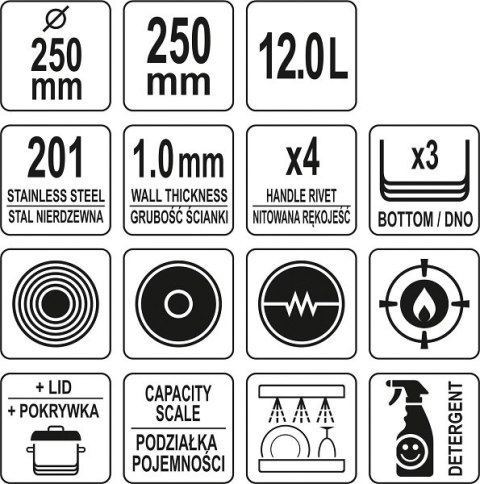 GARNEK WYSOKI Z POKRYWKĄ ZE STALI NIERDZEWNEJ 25X25 12L YATO GASTRO GARNEK WYSOKI Z POKRYWKĄ ZE STALI NIERDZEWNEJ 25X25 12L YATO GASTRO