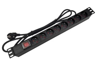 Listwa zasilająca 19" 230V - 8 gniazd (typu E - CEE 7/5), z wyłącznikiem LED, kabel 3,0m CEE 7/7 ALANTEC