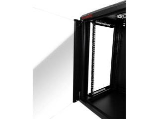 Szafka rack wisząca 19" 12U 600x450, niedzielona, drzwi szklane jednoskrzydłowe, tył osłona pełna, osłony boczne zamykane na klu