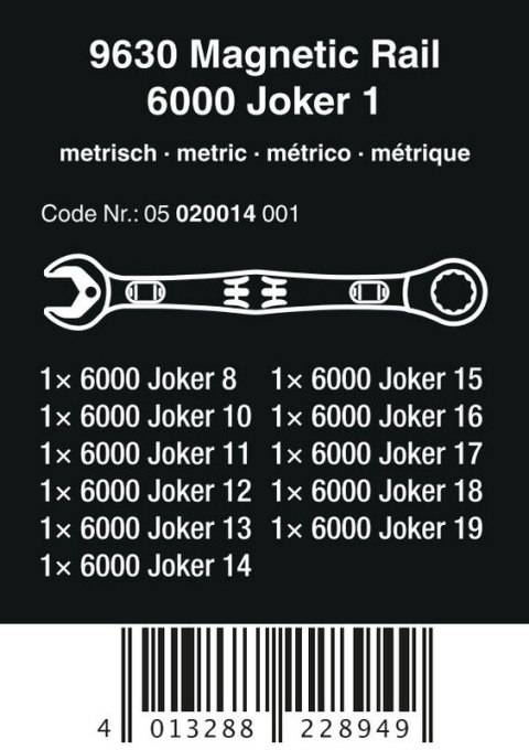 ZESTAW KLUCZY PŁAS.-OCZK. Z GRZECH. 6000 JOKER 1+LISTA MAGN. WERA ZESTAW KLUCZY PŁAS.-OCZK. Z GRZECH. 6000 JOKER 1+LISTA MAGN. WERA