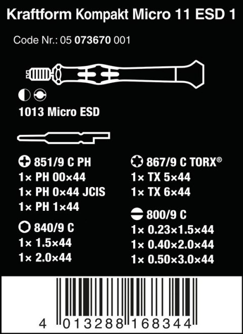 ZESTAW KRAFTFORM KOMPAKT MICRO 11 ESD 1, 11CZ. WERA ZESTAW KRAFTFORM KOMPAKT MICRO 11 ESD 1, 11CZ. WERA