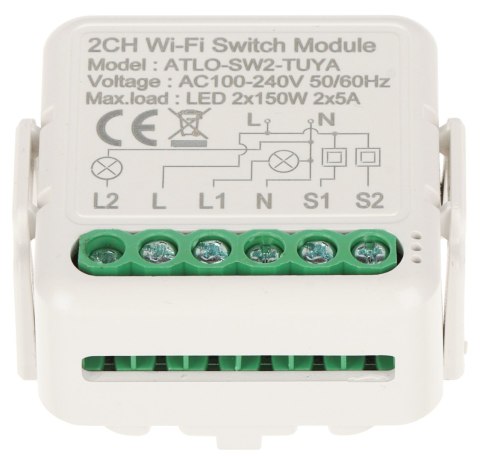 PODWÓJNY INTELIGENTNY STEROWNIK OŚWIETLENIA LED ATLO-SW2-TUYA Wi-Fi, Tuya Smart PODWÓJNY INTELIGENTNY STEROWNIK OŚWIETLENIA LED ATLO-SW2-TUYA Wi-Fi, Tuya Smart