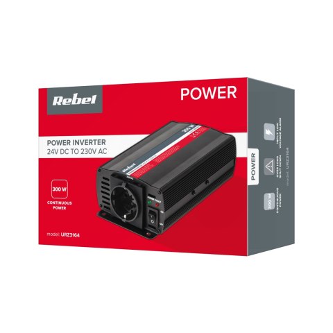 Przetwornica REBEL 24V/230V 300W (gn. typu F:niemieckie) Przetwornica REBEL 24V/230V 300W (gn. typu F:niemieckie)