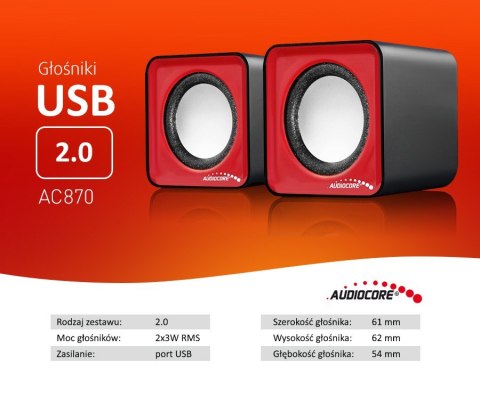 AC870 R 43397 Głośniki komputerowe 6W USB Red&Black AC870 R 43397 Głośniki komputerowe 6W USB Red&Black