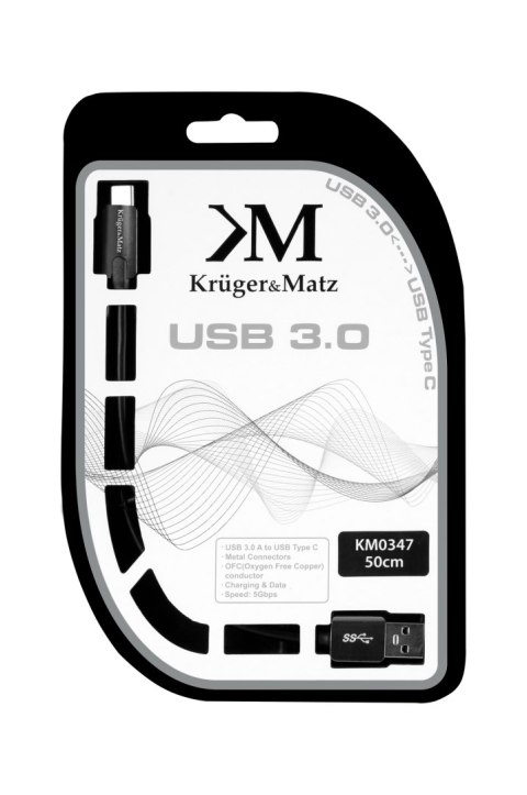 Kabel USB wtyk 3.0 - wtyk typu C 5 Gbps 0,5m Kruger&Matz Kabel USB wtyk 3.0 - wtyk typu C 5 Gbps 0,5m Kruger&Matz