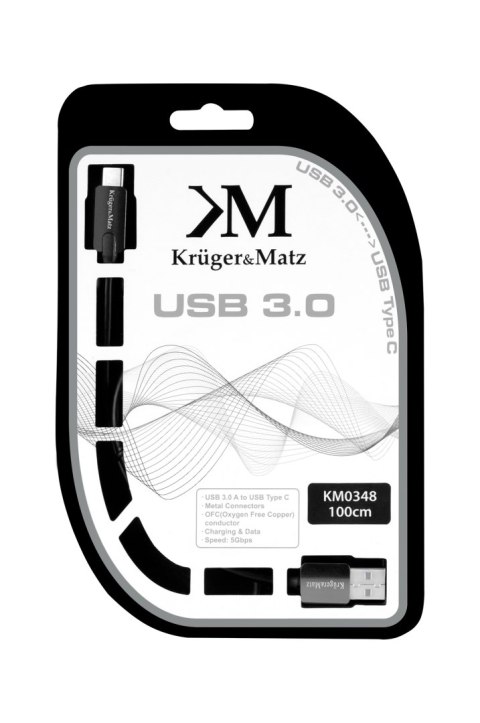 Kabel USB wtyk 3.0 - wtyk typu C 5 Gbps 1 m Kruger&Matz Kabel USB wtyk 3.0 - wtyk typu C 5 Gbps 1 m Kruger&Matz