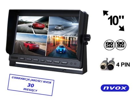 Monitor samochodowy lub wolnostojący LCD 10cali cali z obsługa do 4 kamer 4PIN 12V 24V... (NVOX Monitor samochodowy lub wolnostojący LCD 10cali cali z obsługa do 4 kamer 4PIN 12V 24V... (NVOX
