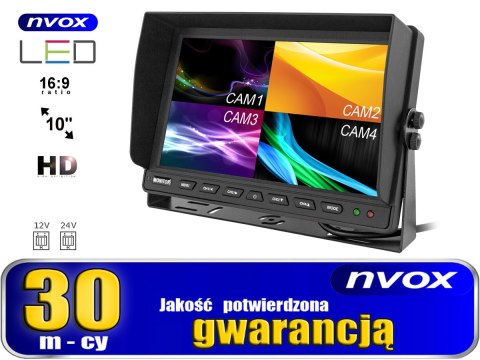 Monitor samochodowy lub wolnostojący LCD 10cali cali z obsługa do 4 kamer 4PIN 12V 24V... (NVOX Monitor samochodowy lub wolnostojący LCD 10cali cali z obsługa do 4 kamer 4PIN 12V 24V... (NVOX