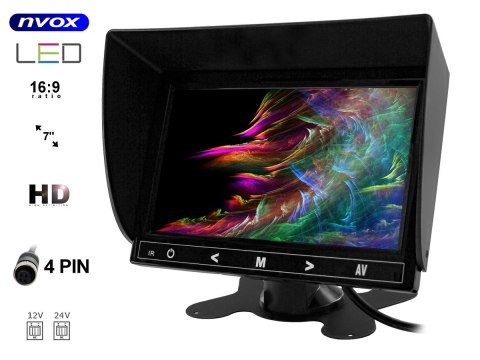 Monitor samochodowy lub wolnostojący LCD 7cali cali HD AV z obsługa do 2 kamer 4PIN 12V... (NVOX Monitor samochodowy lub wolnostojący LCD 7cali cali HD AV z obsługa do 2 kamer 4PIN 12V... (NVOX
